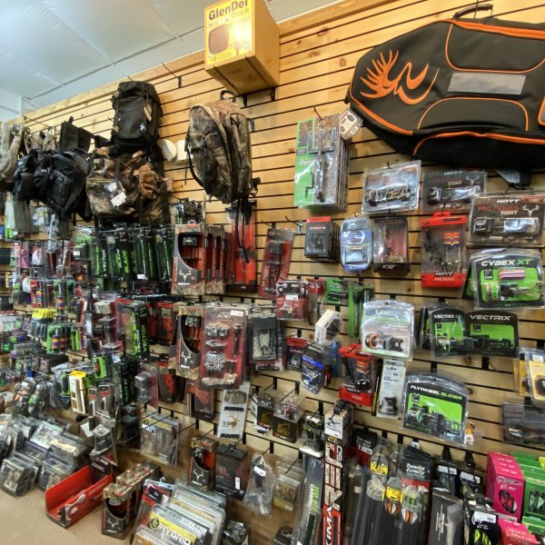 archery equipment retail display wall