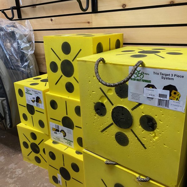 yellow archery target boxes stacked